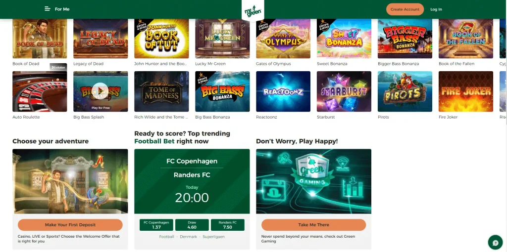 Mr Green Casino Home Page